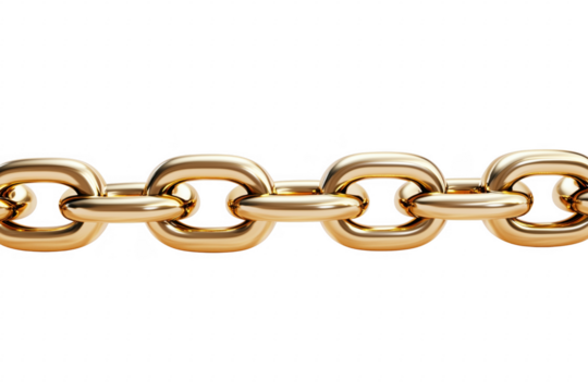Golden chain links connected isolated on a transparent background