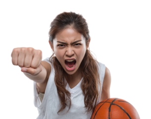 Basketball action by determined player in environment isolated on transparent background
