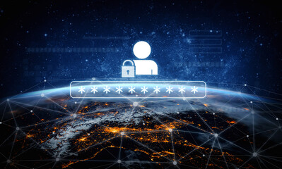 User authentication and password protection concept showing secure login, privacy safeguard, data...