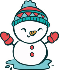 Cute Snowman with Red Mittens and Hat