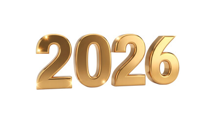 Golden 3d number 2026 isolated on transparent background