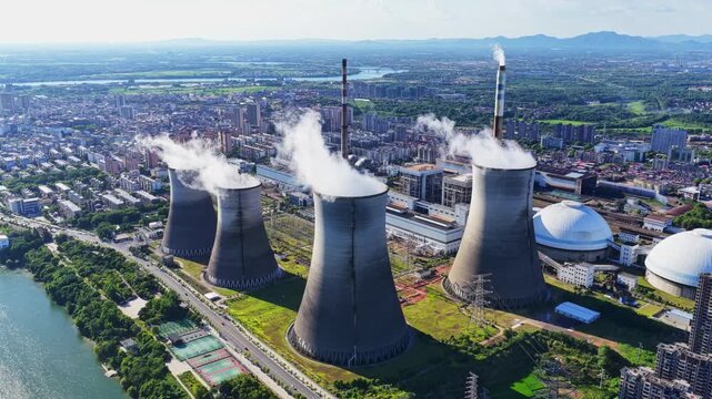 thermal power plant，nuclear power plant with cooling towers