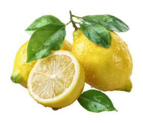 Slicing fresh lemons for culinary delights in a kitchen isolated on transparent background