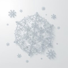 Frosted snowflakes arranged in decorative pattern on white background  