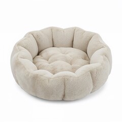Cozy pet bed in soft beige color with plush padding  