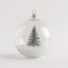 Glass Christmas ornament with miniature tree and white snow inside  