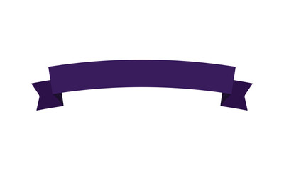 Purple Ribbon Banner &ndash; Curved Graphic Label with Folded Ends on White Background. Purple ribbon isolated on white