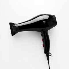 Black hair dryer with buttons on a white background  