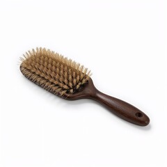 Wooden hairbrush with natural bristles on white background  