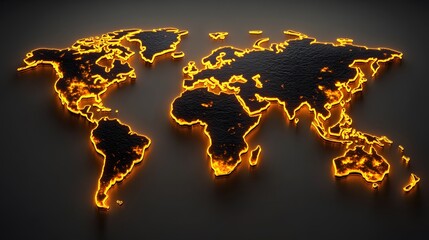 Creative world map design featuring glowing orange outlines against a dark background at a modern display