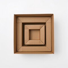 Cardboard boxes stacked in a nested arrangement on white background  