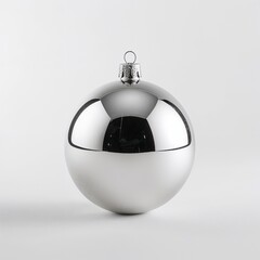 Silver Christmas ornament ball with shiny surface on white background  