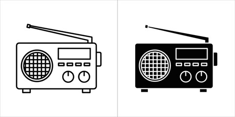 Two icons of a radio with antenna, one in outline and one in solid black