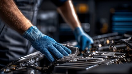 Mechanic Cleaning Car Engine