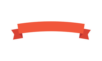 Red Ribbon Banner &ndash; Curved Decorative Label with Folded Ends for Graphic Design. Red ribbon on white background