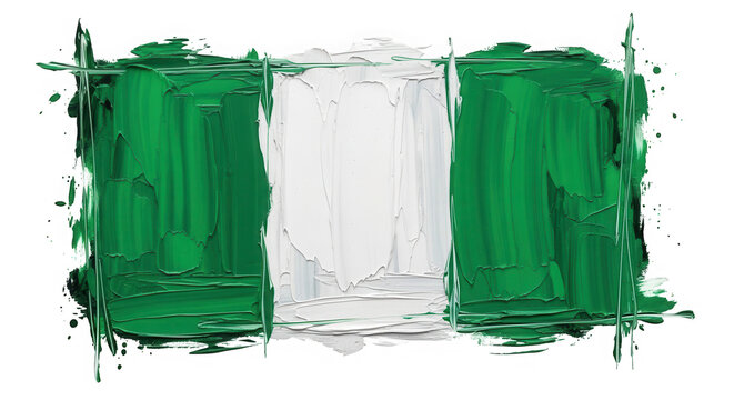 Artistic nigerian flag painted with vibrant green and white colors abstract brushstrokes isolated on transparent background