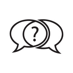 Question mark inside two overlapping speech bubbles, representing communication and inquiry
