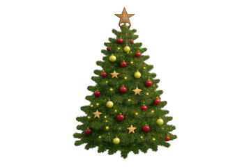 Fototapeta premium Christmas tree decorating in festive red and gold colors, celebrating winter holiday spirit, transparent background