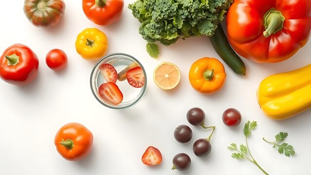 Fresh vegetables and water glass arranged for wellness.For creative plating and display.
For commercial layout and marketing.
