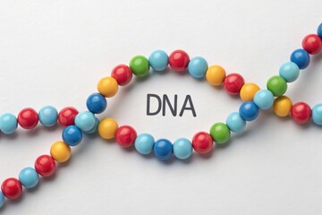 Colorful DNA Helix Model with Beads on White Background