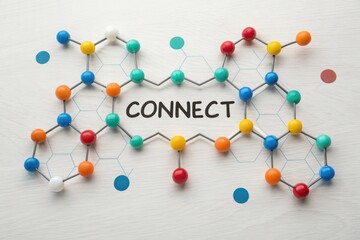Colorful Molecular Model with Word Connect on White Background