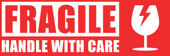 sticker fragile handle with care, red fragile warning label, fragile label with broken glass symbol
