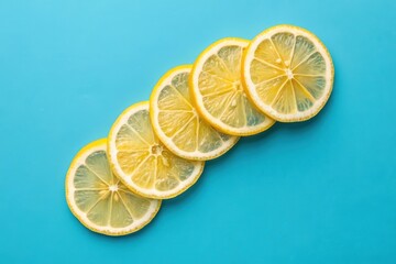 Fresh Lemon Slices on Vibrant Blue Background for Culinary Use