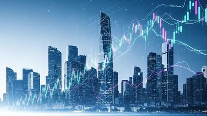 Stock market analysis financial data city skyline investment trading business finance chart economy growth - Powered by Adobe