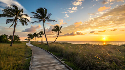 Sea side wood road sunset clean sky