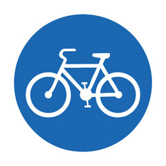 Fototapeta premium A white bicycle symbol on a solid royal blue circular background
