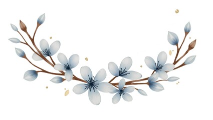 Watercolor dusty navy blue and beige floral bouquet, winter blossom flower gentle clip art, perfect for wedding invitation, baby shower, save the date