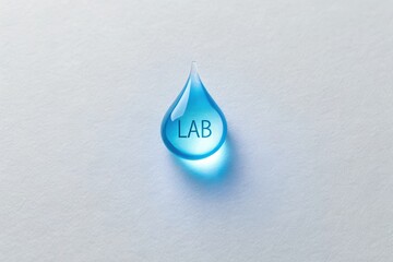 Blue Water Drop with LAB Text on White Background for Science Use