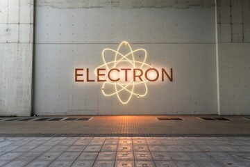 Modern Electron Signage with Glowing Atomic Symbol on Wall