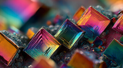 Bismuth crystal Diamon iridescent crystal texture prismatic glass reflective skin