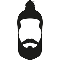A Black Silhouette of a Man With a Beard and Bun Hairstyle on a Transparent Background