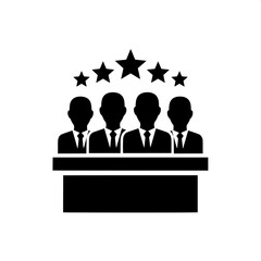 Group of distinguished individuals at a podium with stars above them, signifying leadership and success