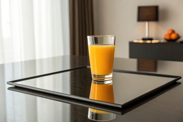Refreshing Orange Juice Glass on Elegant Table with Soft Lighting