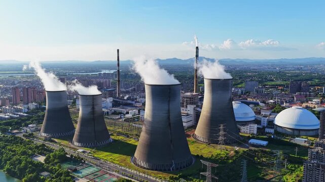 thermal power plant，nuclear power plant with cooling towers