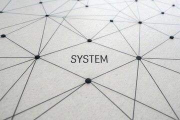 Abstract connection system concept with nodes and lines on paper