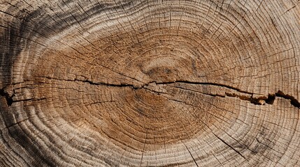 Naklejka premium Tree Stump Cross-section with Growth Rings and Crack