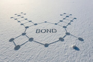 Snow Art Depicting Chemical Bond Structure with Text on Surface