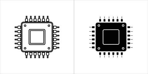 Microchip outline and glyph vector illustration