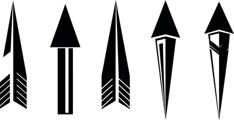 Collection of five unique black arrows pointing upward decorative elements graphic design