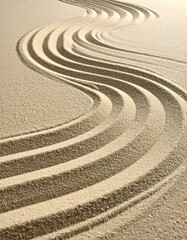 Serene zen garden with raked sand patterns