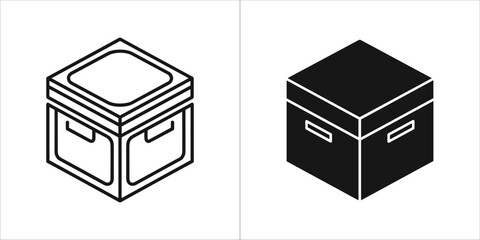 Isometric box icon, outline and glyph style
