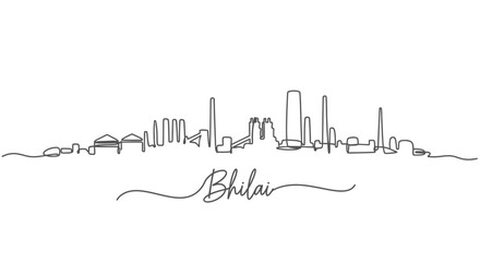 Bhilai Skyline Line Art Silhouette with Name