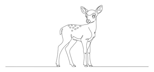 Minimalist Continuous Single Line Drawing of a Cute Baby Deer or Fawn