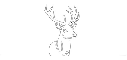 Continuous Minimalist Single Line Drawing of a Majestic Stag Head with Antlers
