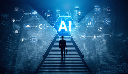 A concept of a comprehensive AI business suite. This integrated platform provides tools for all...