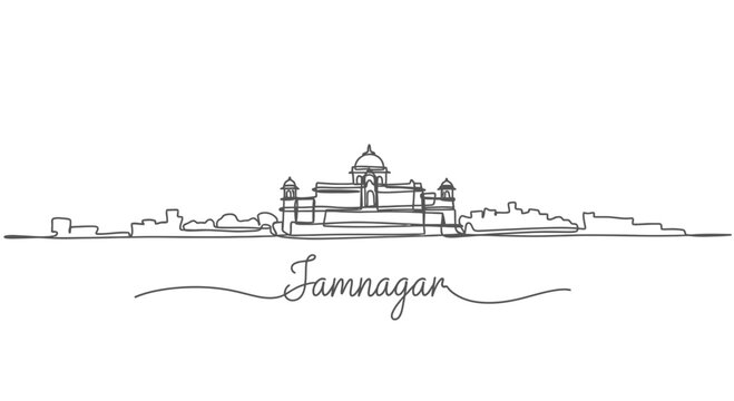 Jamnagar Skyline Line Art with Name